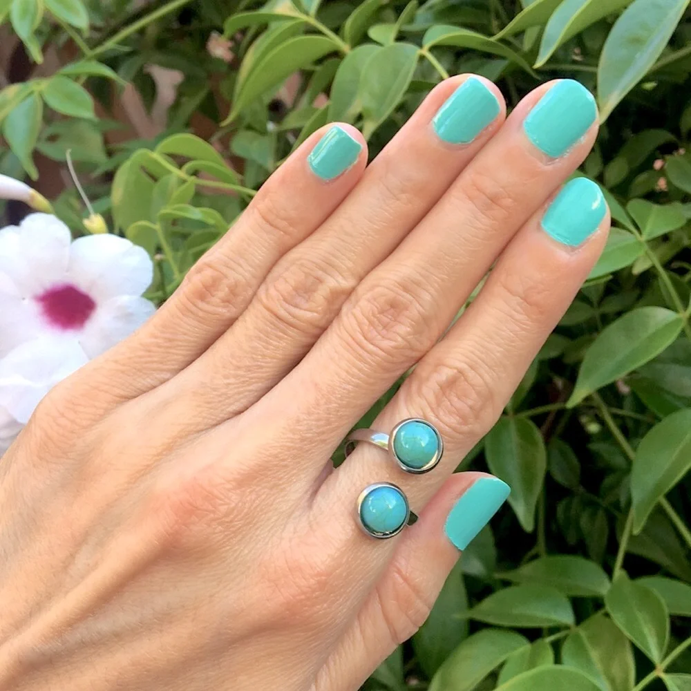 Turquoise + Silver Boho Adjustable Snake Ring